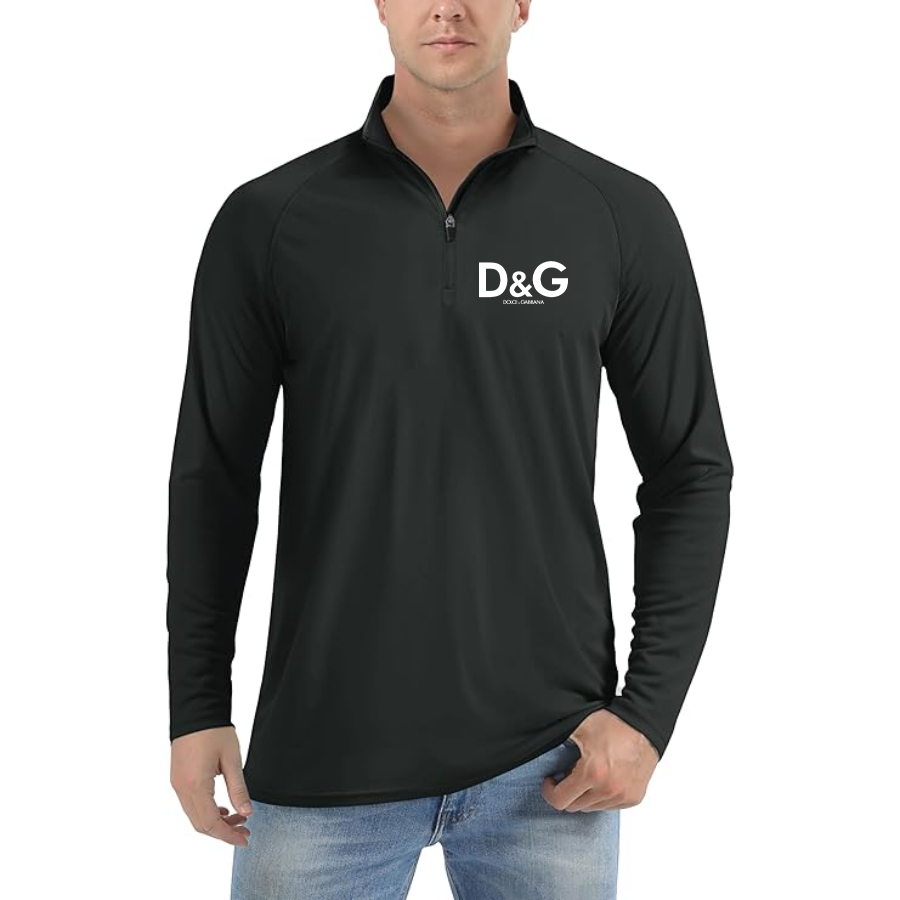 Men’s Dolce and Gabbana Lightweight Quarter-Zip Athletic Shirt – Long Sleeve Polyester Wear