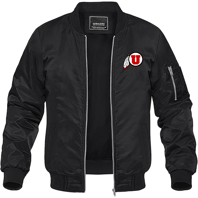 Men's  Utah Utes Lightweight Bomber Jacket Windbreaker Softshell Varsity Jacket Coat
