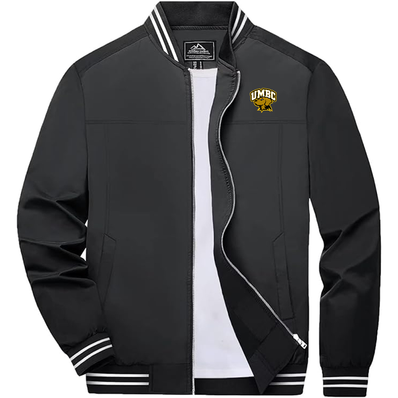 Men's  UMBC Retrievers Zip-Up Bomber Jacket Ribbed Collar and Cuffs Outerwear