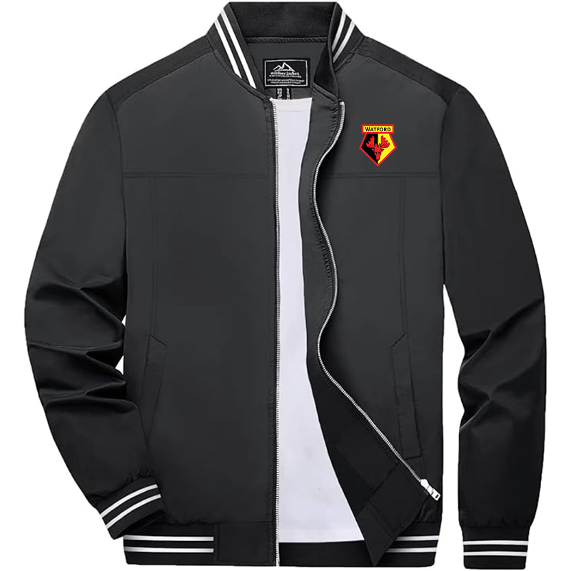 Men's Watford Soccer Lightweight Zip-Up Bomber Jacket  Ribbed Collar and Cuffs Outerwear
