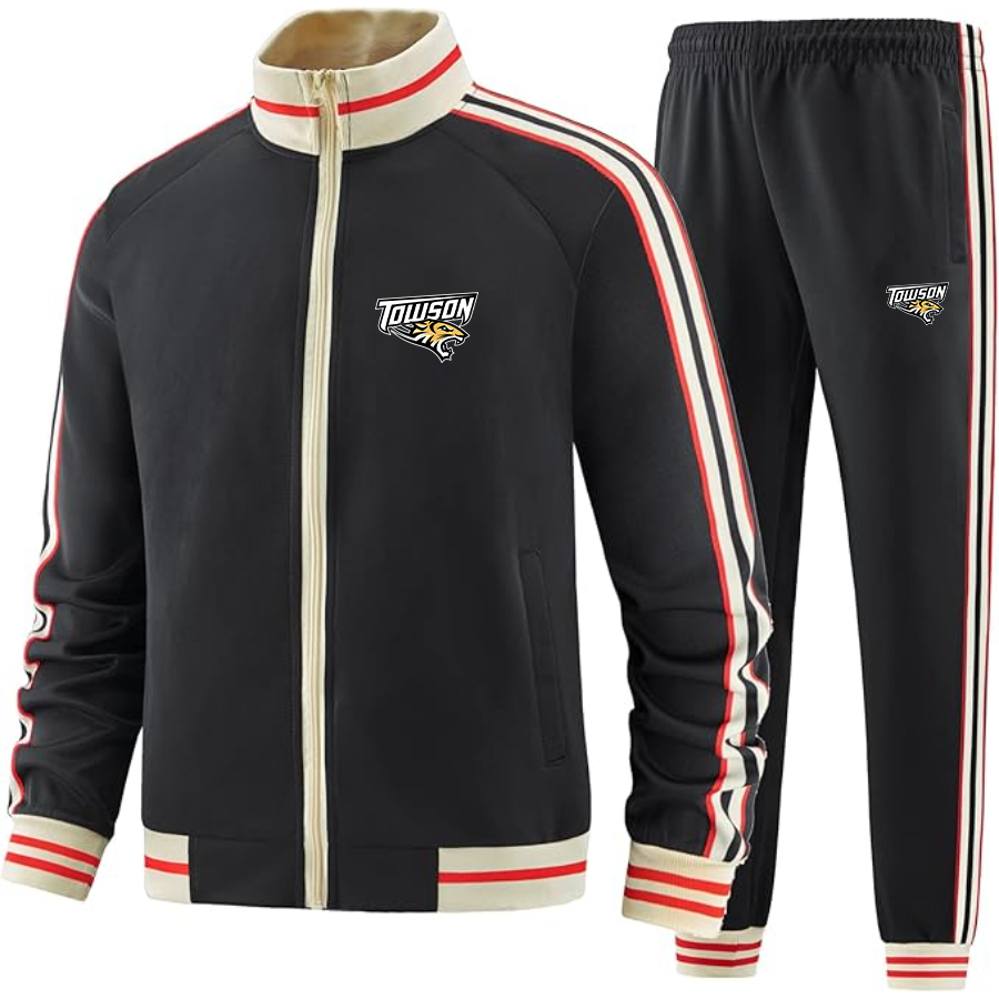 Men's Towson Tigers  Tracksuit with Bold Striped Accents and Zippered Front