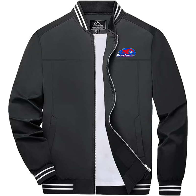 Men's  UMass Lowell River Hawks  Zip-Up Bomber Jacket Ribbed Collar and Cuffs Outerwear