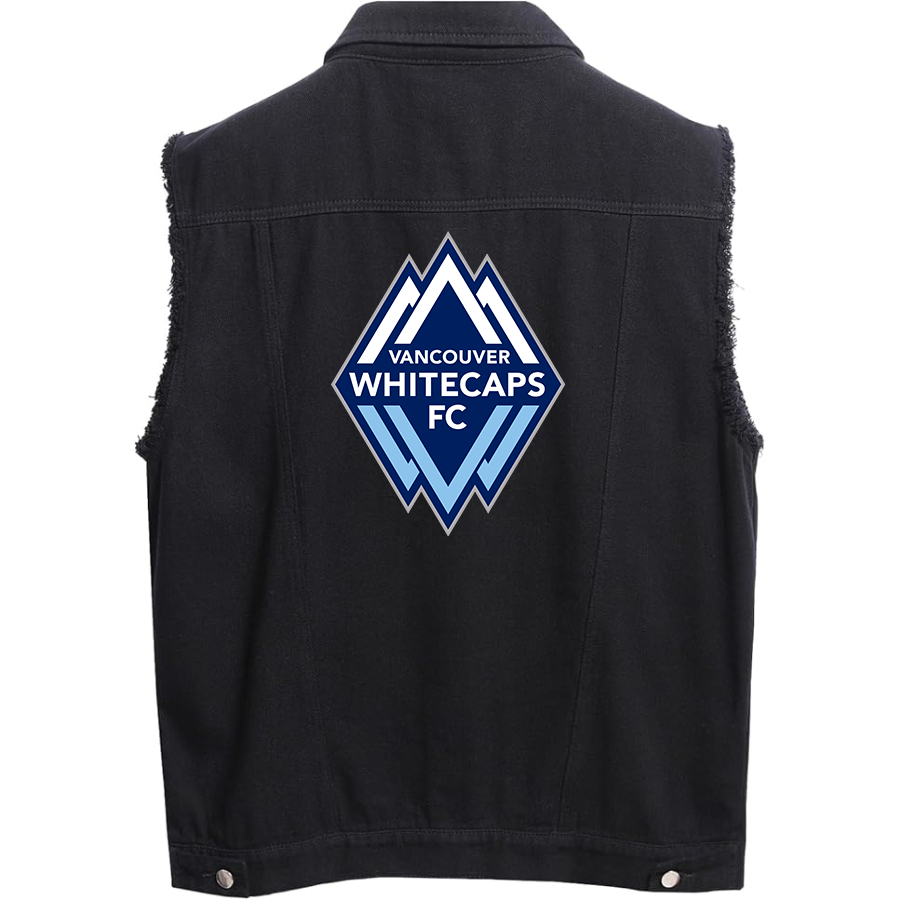 Men's Vancouver Whitecaps FC Sleeveless Distressed Denim Vest Rugged Black Jean Jacket