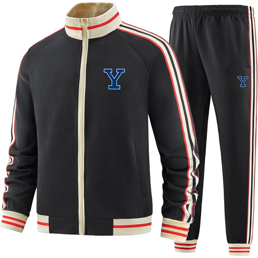 Men's Yale Bulldogs Tracksuit with Bold Striped Accents and Zippered Front