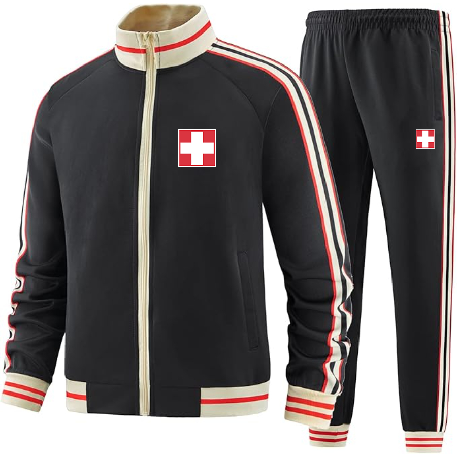 Men's  Switzerland National Football Soccer Team  Tracksuit with Bold Striped Accents and Zippered Front