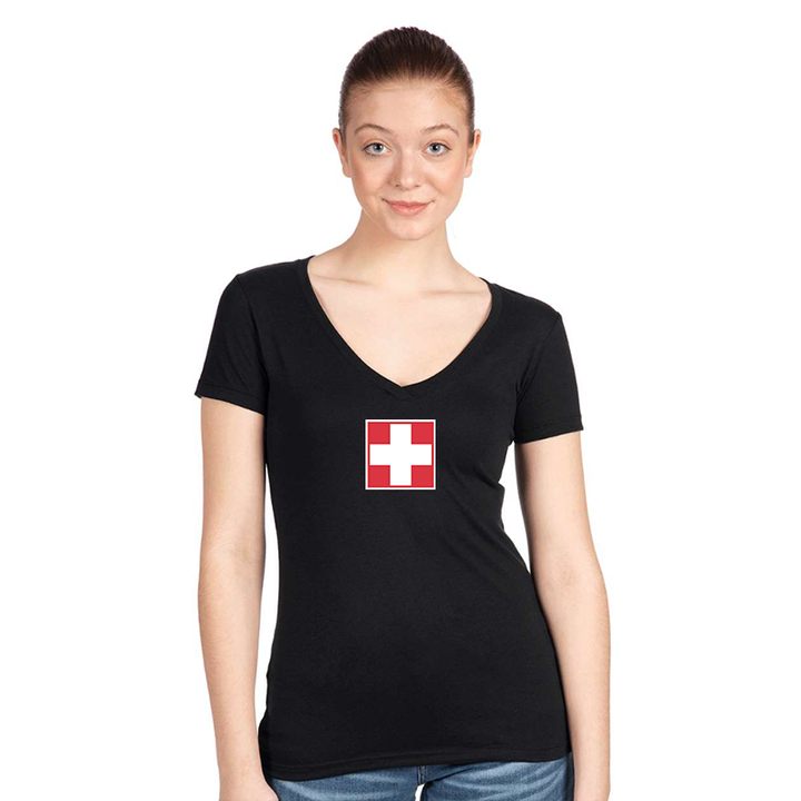 Women's  Switzerland National Football Soccer Team  Next Level V-Neck T-Shirt