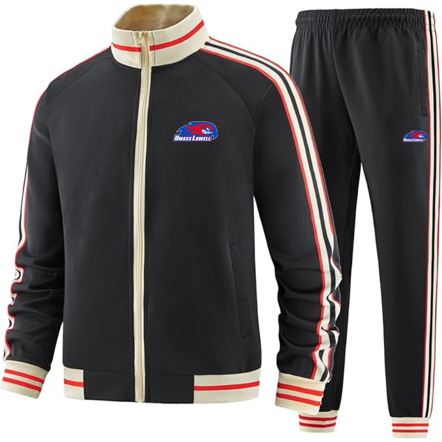 Men's  UMass Lowell River Hawks Tracksuit with Bold Striped Accents and Zippered Front