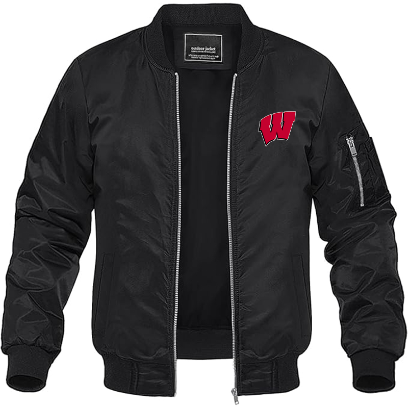Men's Wisconsin Badgers Lightweight Bomber Jacket Windbreaker Softshell Varsity Jacket Coat