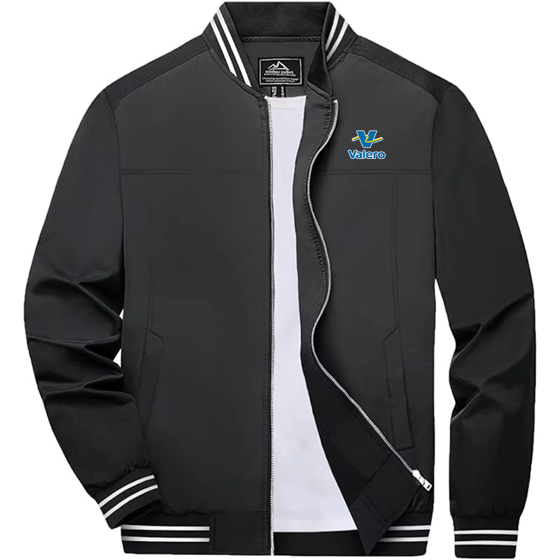 Men's  Valero Gas Station Zip-Up Bomber Jacket Ribbed Collar and Cuffs Outerwear
