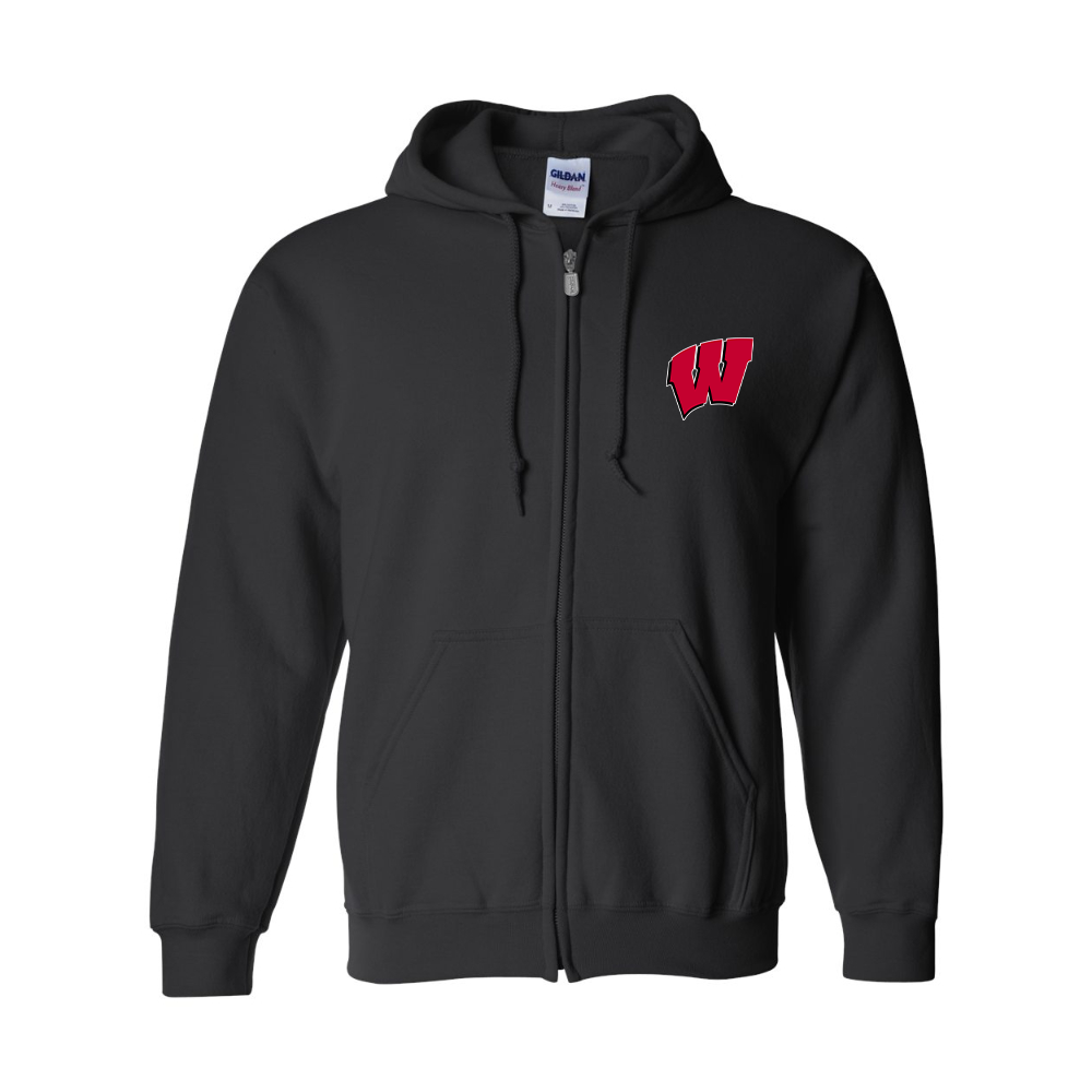 Men's Wisconsin Badgers Gildan  Heavy Blend Full Zip Hooded Sweatshirt
