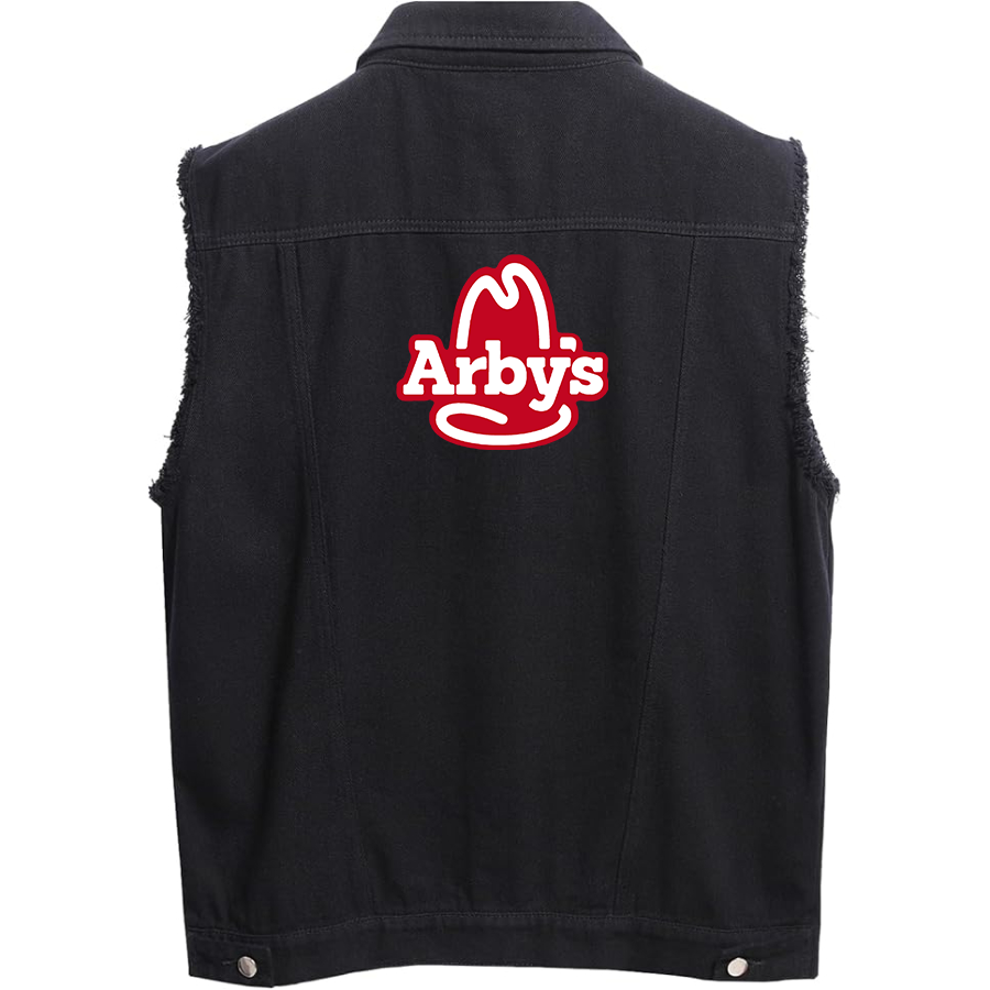 Men's Arbys Sleeveless Distressed Denim Vest Rugged Black Jean Jacket