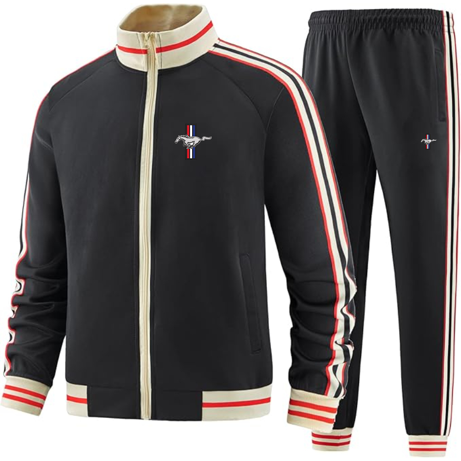 Men's Mustang Tracksuit with Bold Striped Accents and Zippered Front