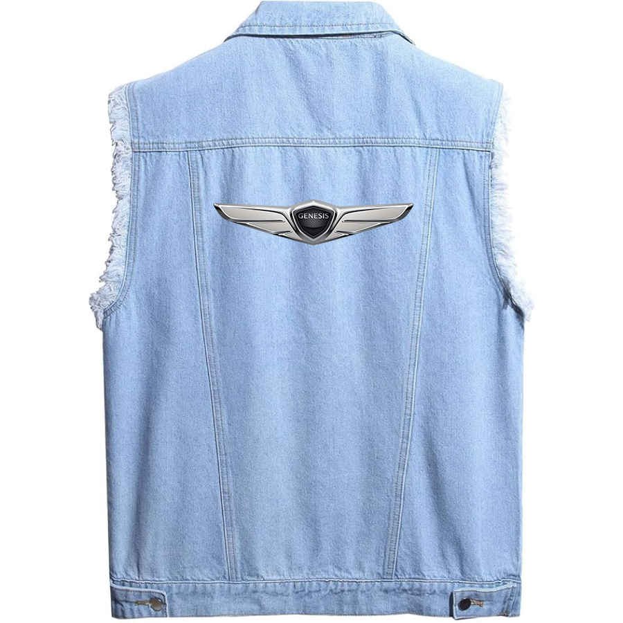 Men's  Genesis Car Sleeveless Distressed Denim Vest Rugged Black Jean Jacket