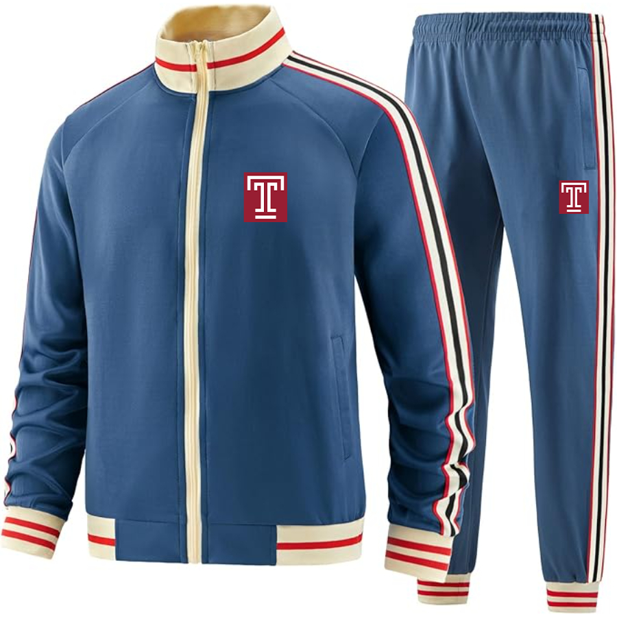 Men's Temple Owls  Tracksuit with Bold Striped Accents and Zippered Front