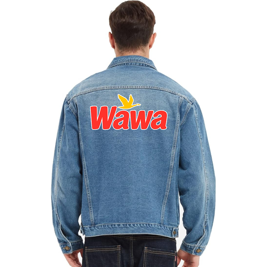 Men's Wawa Gas Station Vintage Distressed Denim Jacket Stylish Casual Jean Outerwear