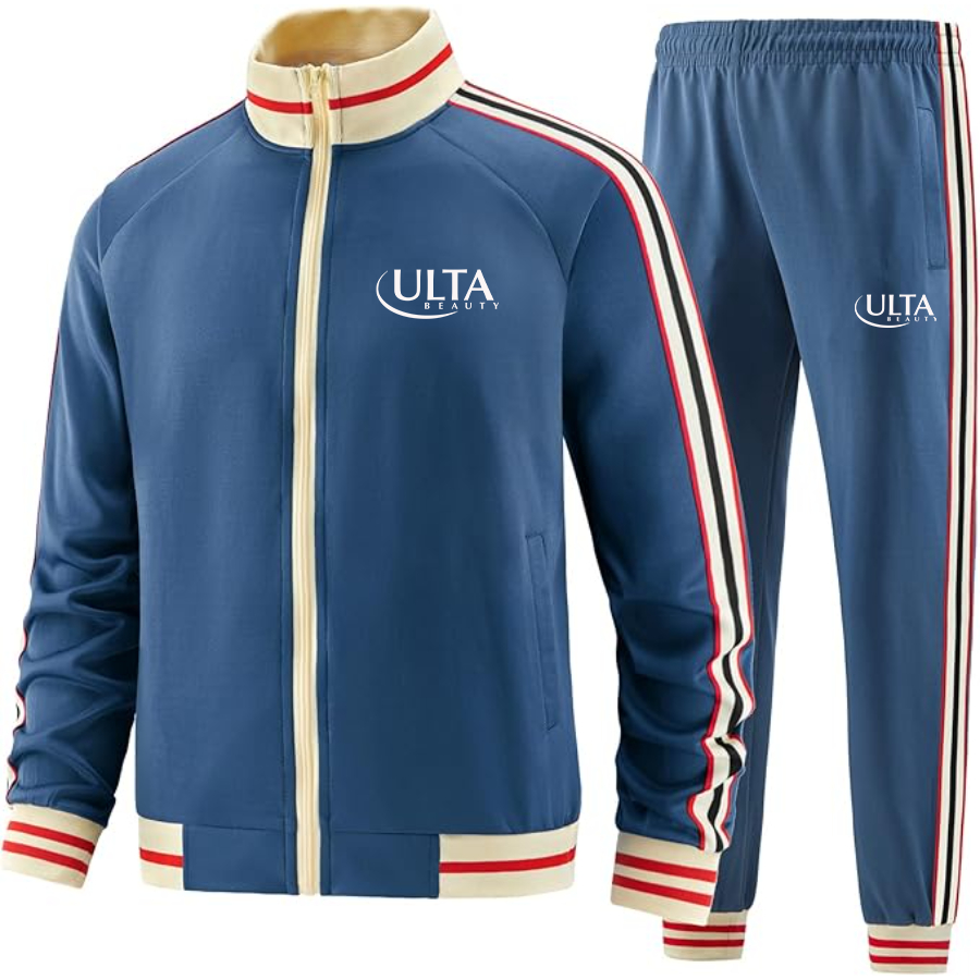 Men's Ulta Beauty   Tracksuit with Bold Striped Accents and Zippered Front