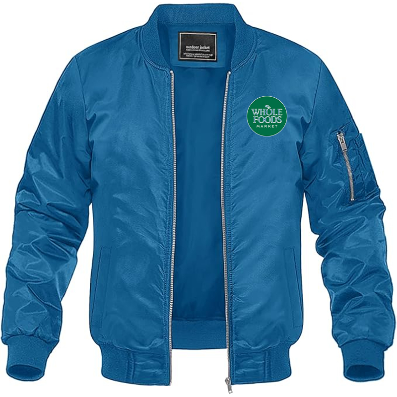 Men's Whole Foods Market Lightweight Bomber Jacket Windbreaker Softshell Varsity Jacket Coat