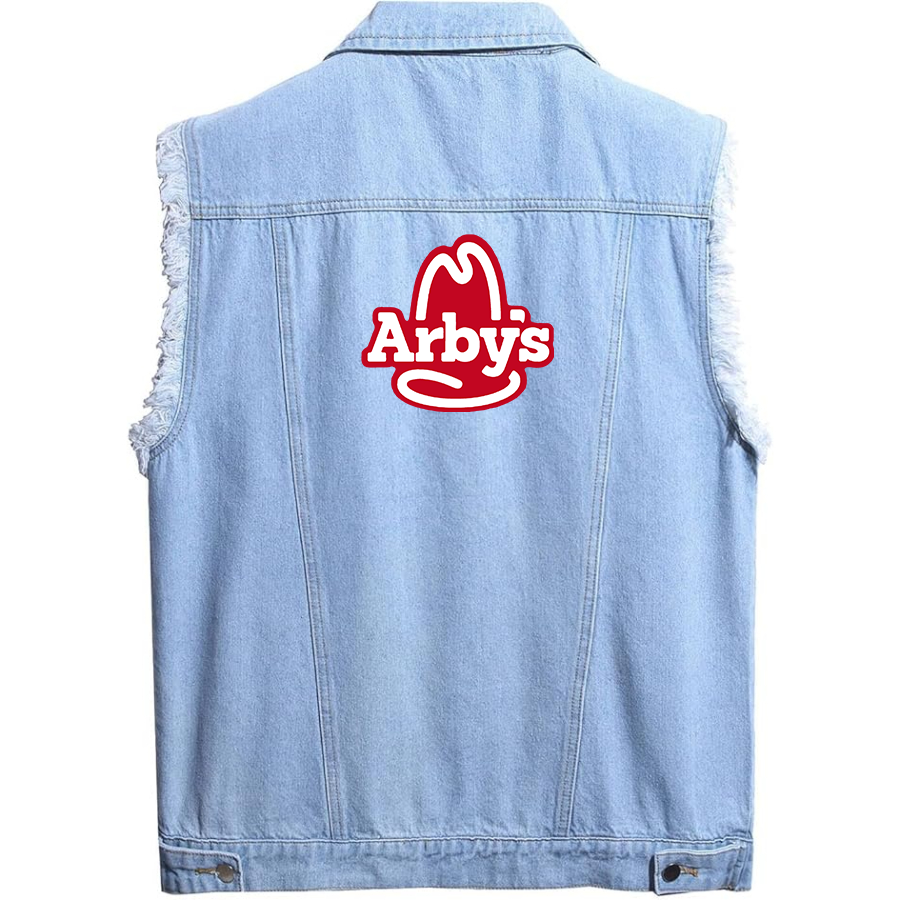 Men's Arbys Sleeveless Distressed Denim Vest Rugged Black Jean Jacket