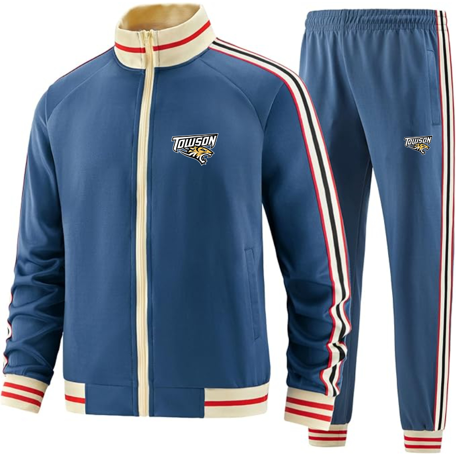 Men's Towson Tigers  Tracksuit with Bold Striped Accents and Zippered Front