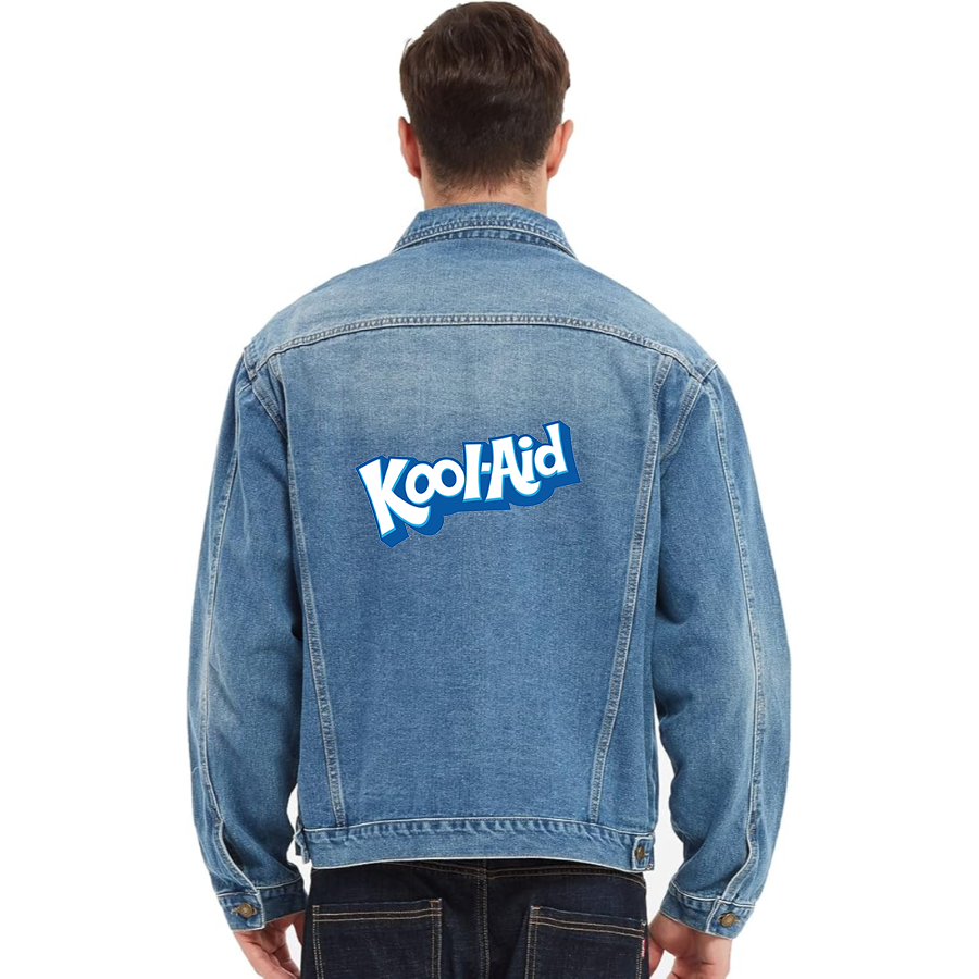 Men's  kool-Aid Vintage Distressed Denim Jacket Stylish Casual Jean Outerwear