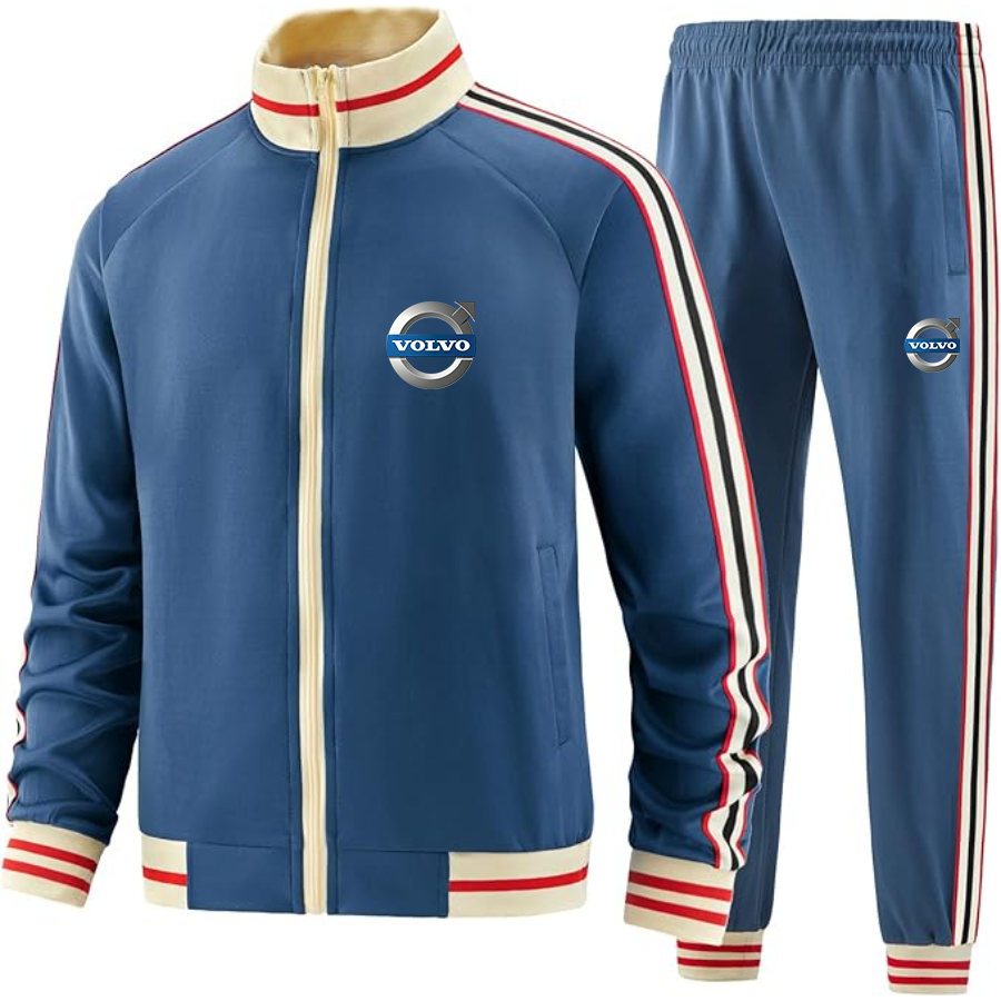 Men's Volvo Car  Tracksuit with Bold Striped Accents and Zippered Front