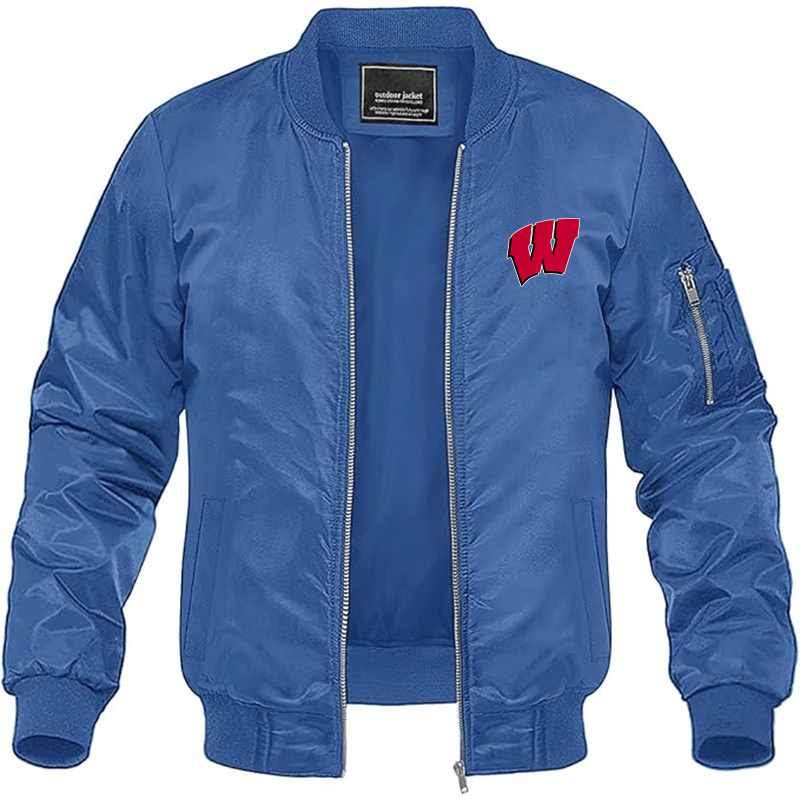 Men's Wisconsin Badgers Lightweight Bomber Jacket Windbreaker Softshell Varsity Jacket Coat