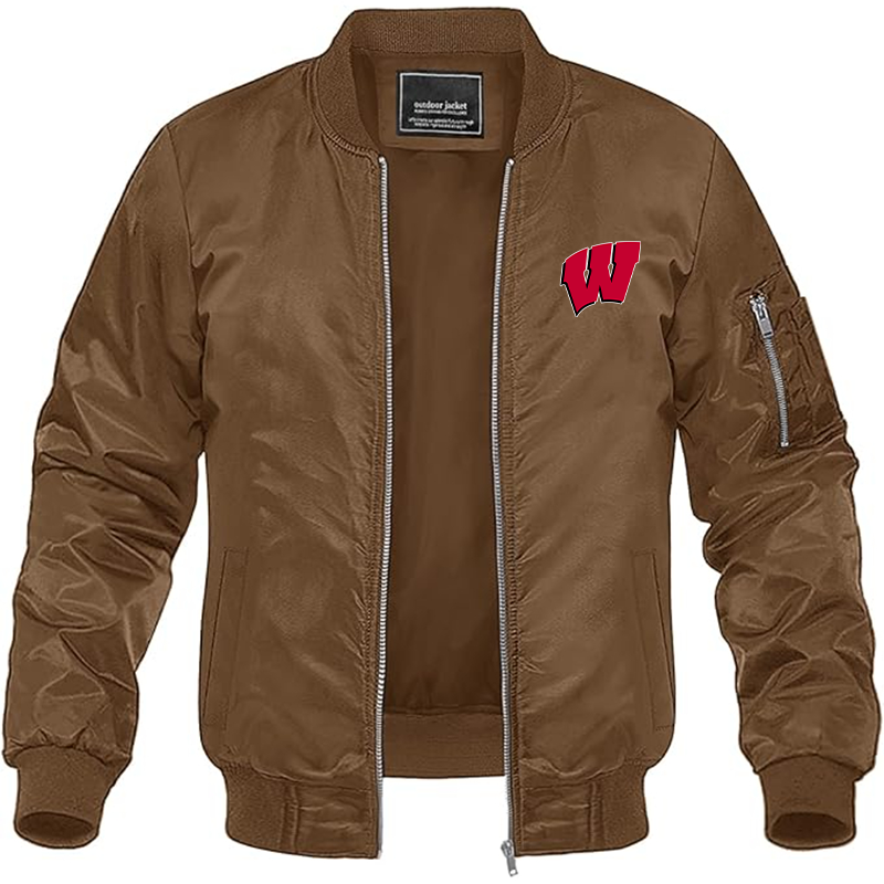Men's Wisconsin Badgers Lightweight Bomber Jacket Windbreaker Softshell Varsity Jacket Coat