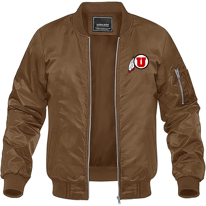 Men's  Utah Utes Lightweight Bomber Jacket Windbreaker Softshell Varsity Jacket Coat