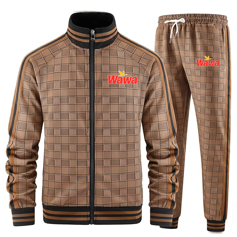 Men's Wawa Gas Station Full-zip Long Sleeve Plaid Track Jackets and Pants 2 Piece