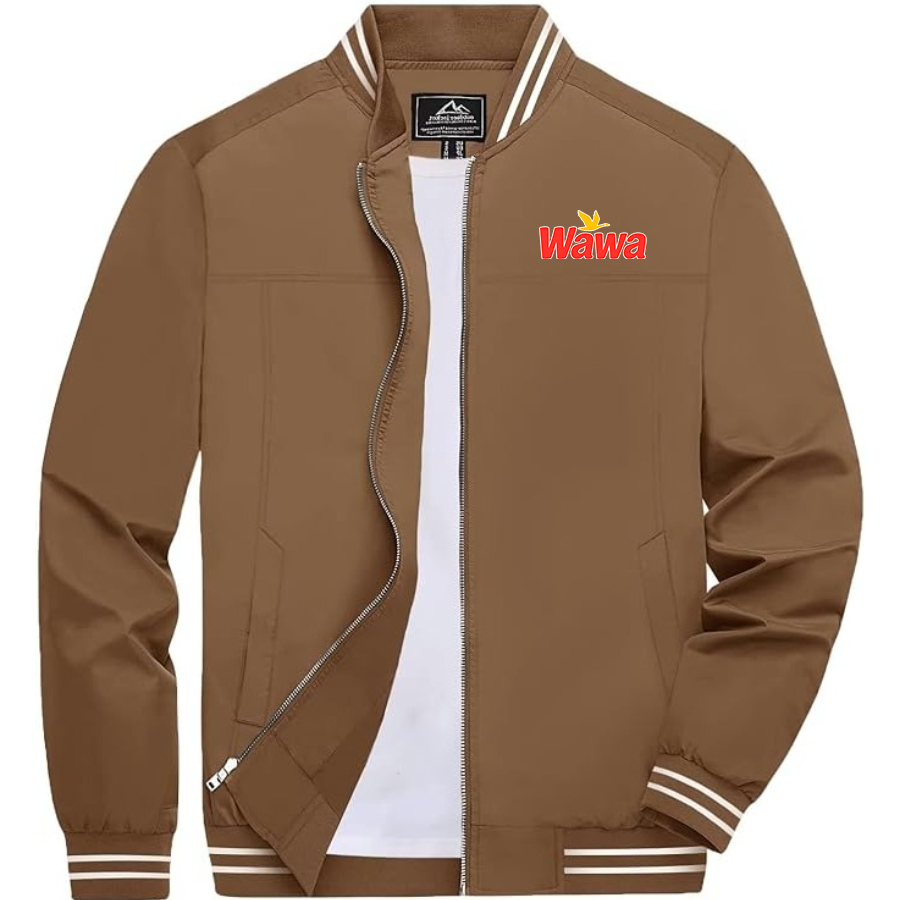 Men's Wawa Gas Station Lightweight Zip-Up Bomber Jacket Ribbed Collar and Cuffs Outerwear