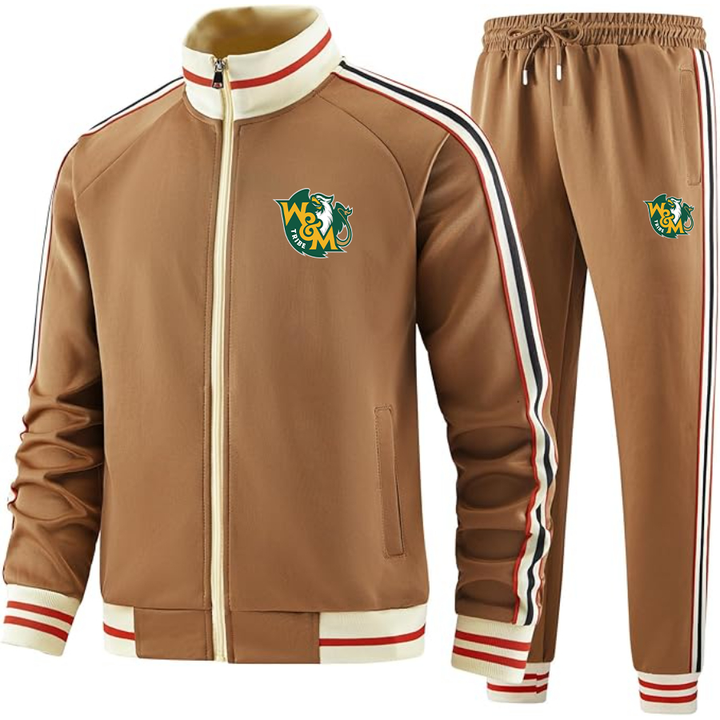 Men's William and Mary Tribe   Tracksuit with Bold Striped Accents and Zippered Front