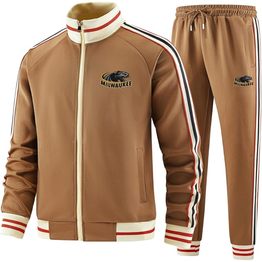 Men's Wisconsin Milwaukee Panthers Tracksuit with Bold Striped Accents and Zippered Front