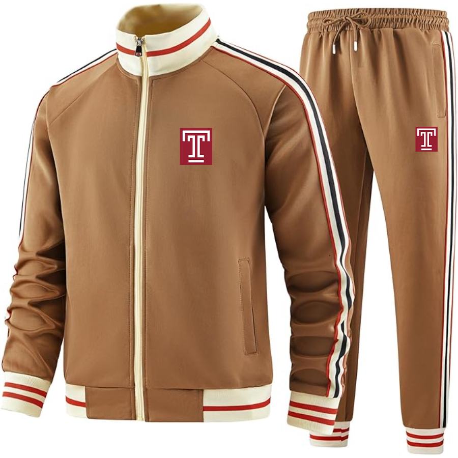 Men's Temple Owls  Tracksuit with Bold Striped Accents and Zippered Front