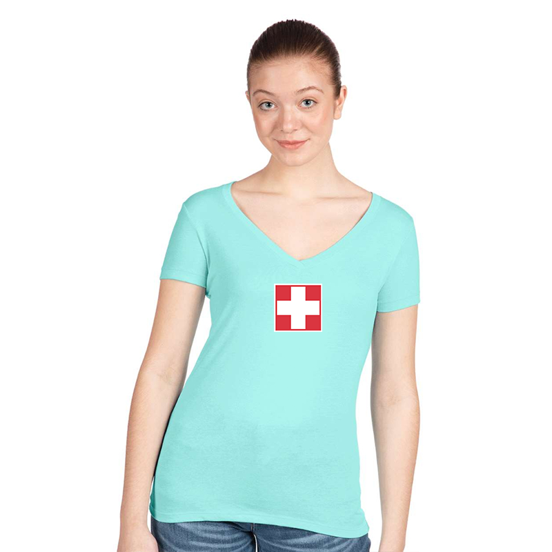Women's  Switzerland National Football Soccer Team  Next Level V-Neck T-Shirt