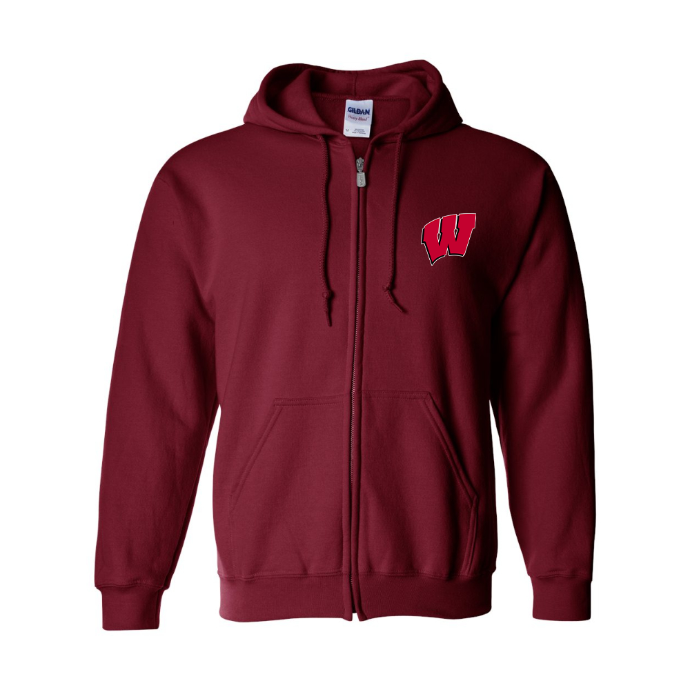 Men's Wisconsin Badgers Gildan  Heavy Blend Full Zip Hooded Sweatshirt