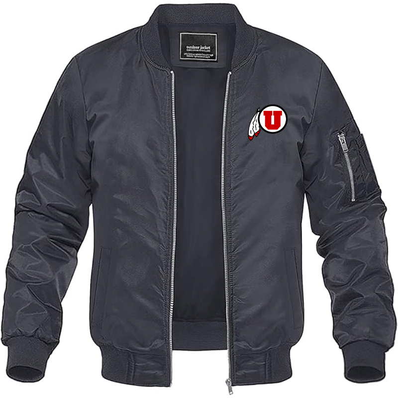 Men's  Utah Utes Lightweight Bomber Jacket Windbreaker Softshell Varsity Jacket Coat