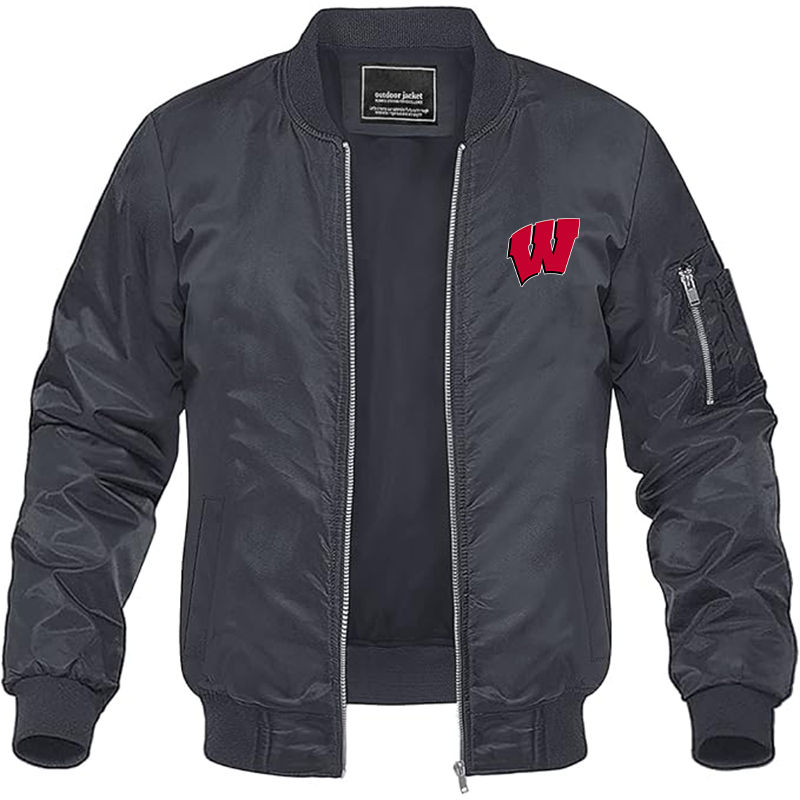 Men's Wisconsin Badgers Lightweight Bomber Jacket Windbreaker Softshell Varsity Jacket Coat