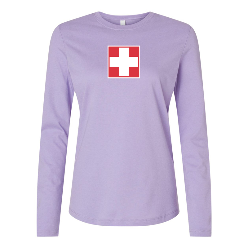 BELLA CANVAS Women’s Switzerland National Football Soccer Team Jersey Long Sleeve Tee