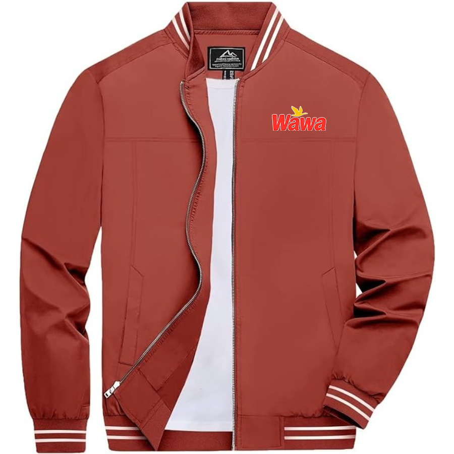 Men's Wawa Gas Station Lightweight Zip-Up Bomber Jacket Ribbed Collar and Cuffs Outerwear