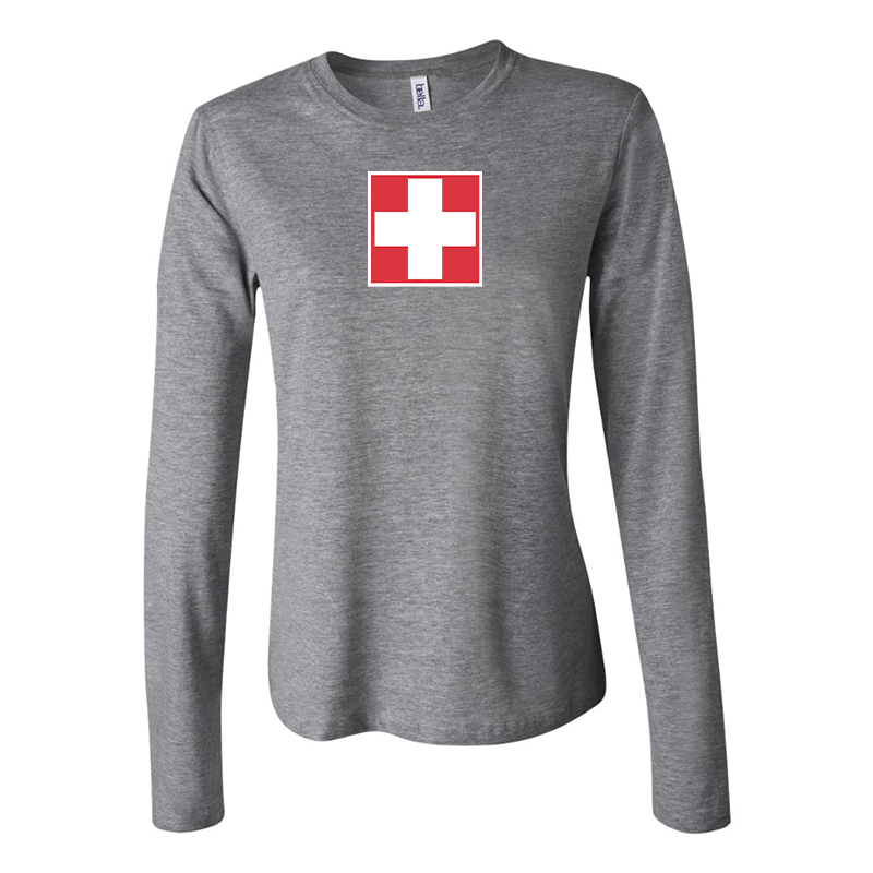 BELLA CANVAS Women’s Switzerland National Football Soccer Team Jersey Long Sleeve Tee