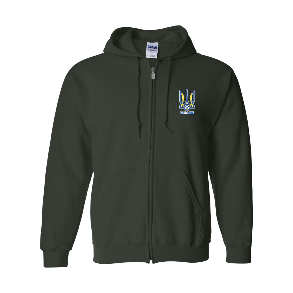 Men's Ukraine National Football Soccer Team JERZEES NuBlend Full-Zip Hooded Sweatshirt