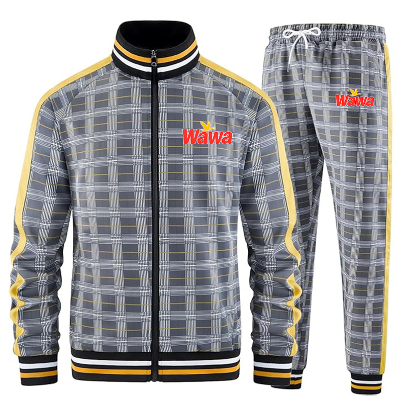 Men's Wawa Gas Station Full-zip Long Sleeve Plaid Track Jackets and Pants 2 Piece