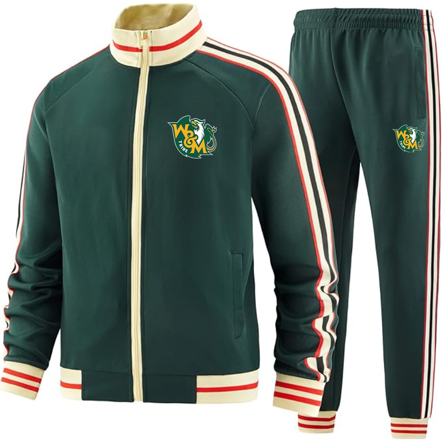 Men's William and Mary Tribe   Tracksuit with Bold Striped Accents and Zippered Front