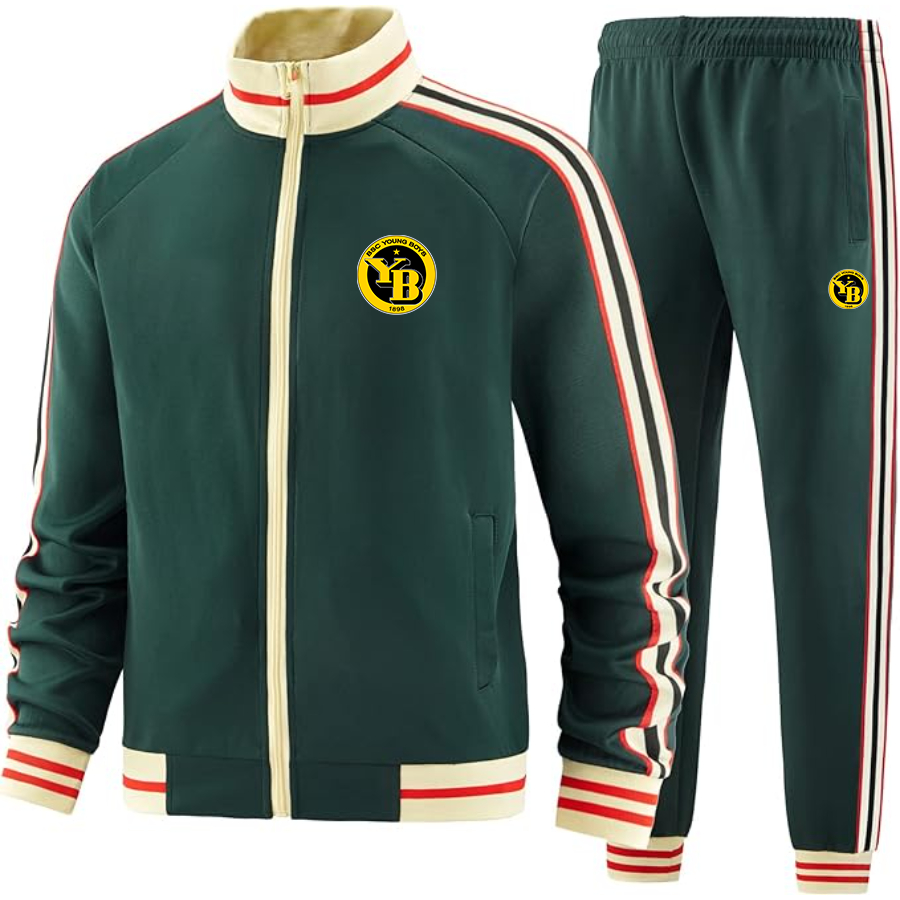 Men's Young Boys Soccer  Tracksuit with Bold Striped Accents and Zippered Front