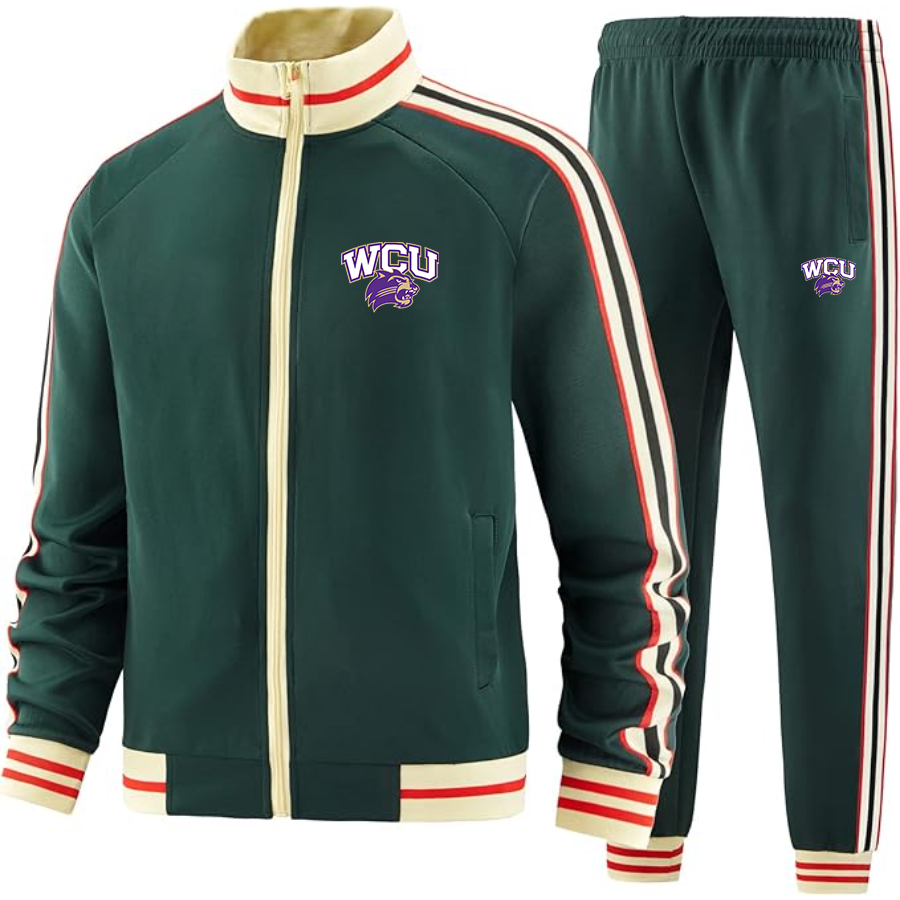 Men's Western Carolina Catamounts  Tracksuit with Bold Striped Accents and Zippered Front