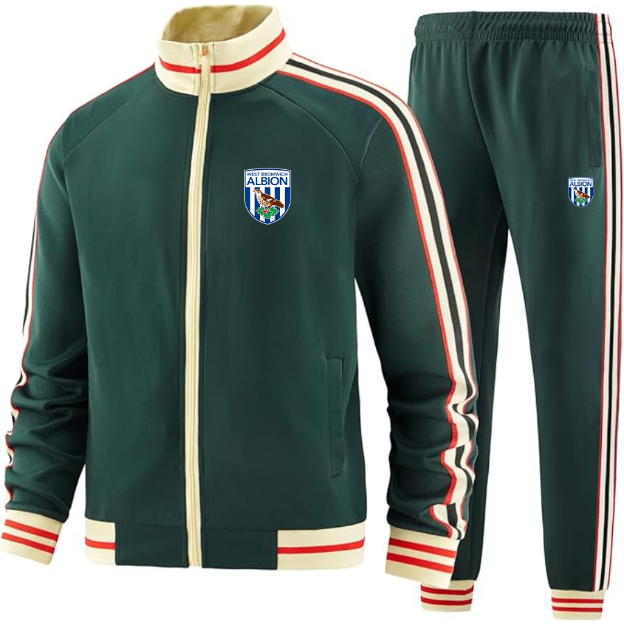 Men's  West Bromwich Albion Soccer Tracksuit with Bold Striped Accents and Zippered Front