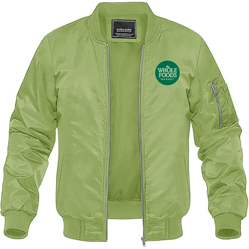 Men's Whole Foods Market Lightweight Bomber Jacket Windbreaker Softshell Varsity Jacket Coat