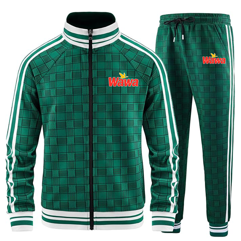 Men's Wawa Gas Station Full-zip Long Sleeve Plaid Track Jackets and Pants 2 Piece