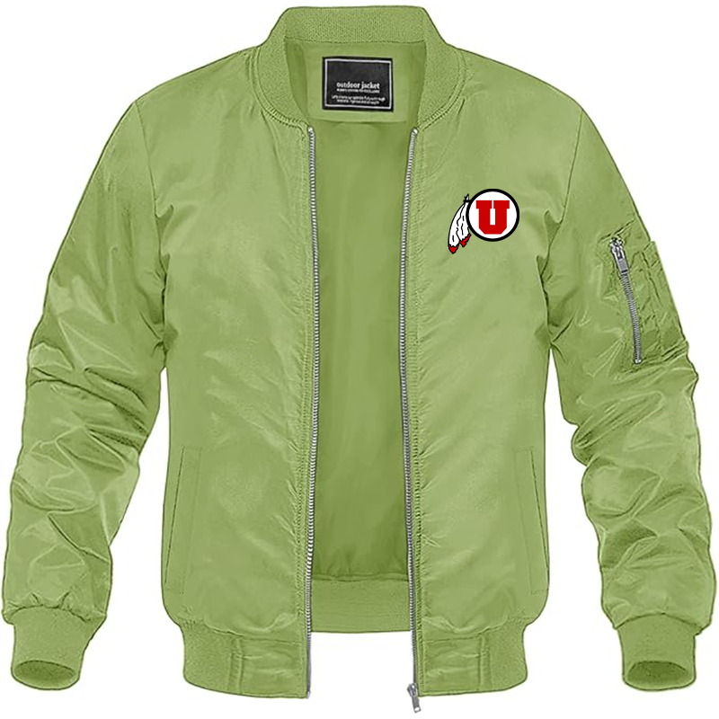 Men's  Utah Utes Lightweight Bomber Jacket Windbreaker Softshell Varsity Jacket Coat