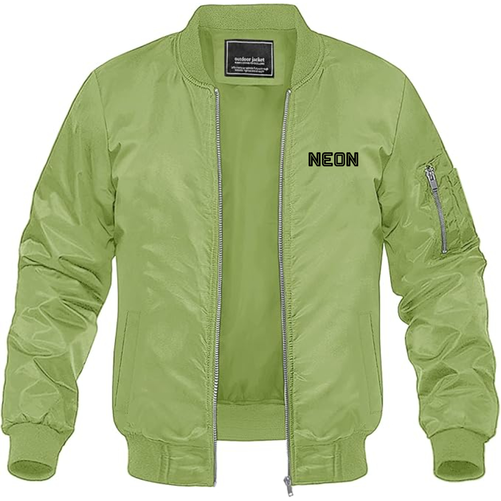 Men's  Neon Logo Lightweight Bomber Jacket Windbreaker Softshell Varsity Jacket Coat